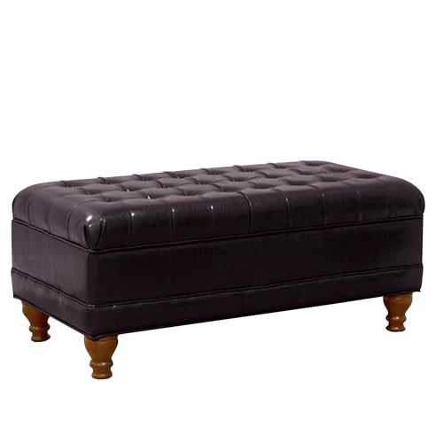 HomePop Deluxe Tufted Storage Bench with Hinged Lid, Espresso - color: Espresso