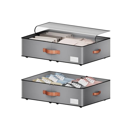 Under bed Storage With Wheels,Large Capacity 7.5 inches Height Storage Bins,Rolling Under bed Shoe Storage Containers,Under bed Storage Drawers for clothes & blankets - color: grey, size: 7.5inch height