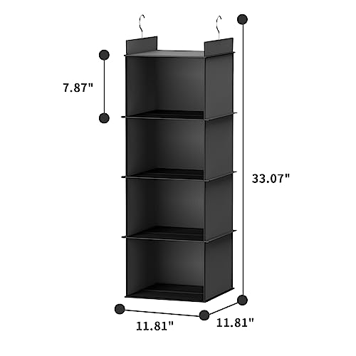YOUDENOVA Hanging Closet Organizer, 4-Shelf Closet Hanging Shelves, Black - color: Black, size: 4-Tier