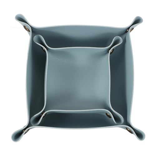 uxcell 2 Pcs Valet Tray for Women and Men, PU Leather Jewelry Tray Entryway Table Bedside Nightstand Catchall Storage Organizer for Jewelry Key Coin Watch Wallet(Square, Sky Blue) - color: Sky Blue
