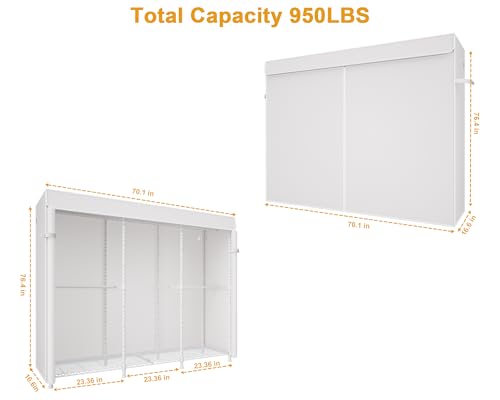 ULIFHOME E14C Pro Heavy Duty Closet Organizer System，Freestanding Clothing Racks for Hanging Clothes，Adjustable Garment Rack 70.1"W × 16.6"D × 76.4"H Hold 960 lbs，White Rack with White Dustproof Cover - color: White Rack With White Cover