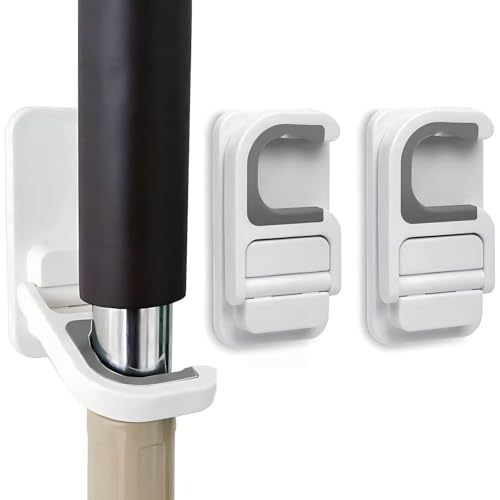 2 Pack Mop Broom Holder for Bathroom Kitchen Office (White)