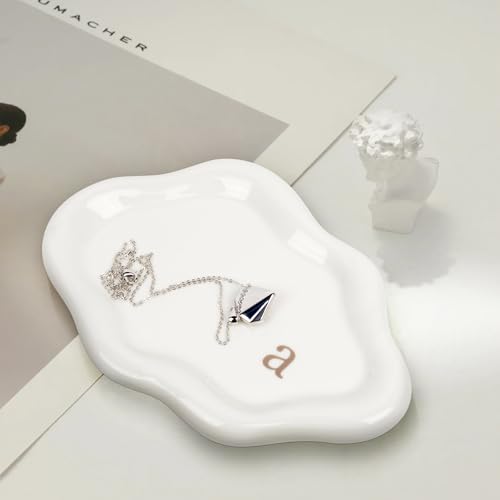 Jewelry Tray Ring Dish Holder - Ceramic Trinket Dish, Cloud Ring Holder for Women, Personalized Initial Key Bowl, Decorative Vanity Tray, Cute Jewelry Plate, Aesthetic Room Decor, Engagement Gift, k - color: K