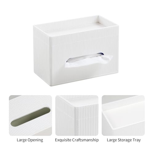 Tissue Box Cover Rectangle with Storage Tray, PU Leather Tissue Holder for Bathroom Vanity Countertop Night Stands Bedroom Office Desk, Stylish Rectangular Tissue Box Holder (Ivory) - color: Ivory