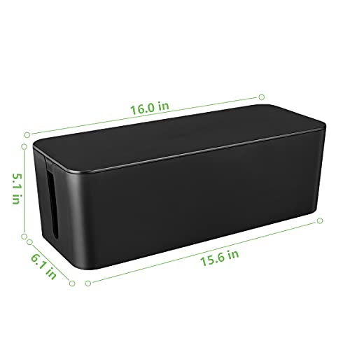 Cable Management Box, Large Cord Organizer Box to Hide Power Strip & Under Desk,TV Computer Wires Cable Organizer Hider Box with Cable Clips&Reusable Cable Ties for Home/Office(Black) - color: Black