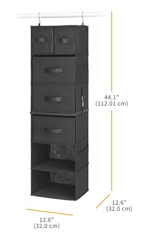 Whitmor Multi-Functional Hanging Organizer with Drawer Inserts- 5 Section - Closet Organizer - Black - color: Black, size: 5 Section Drawer