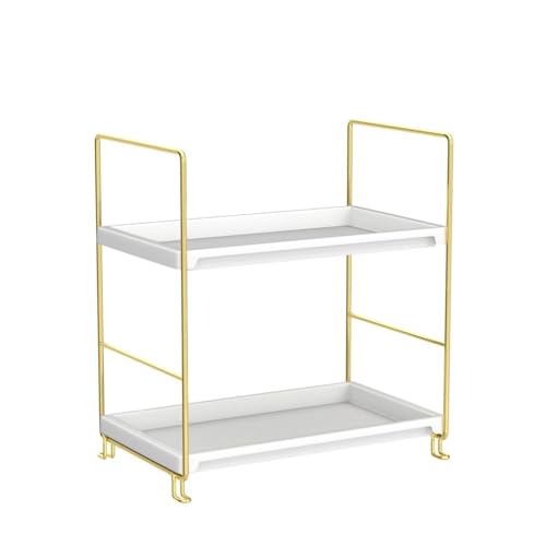 FSyueyun 2-Tier Bathroom Counter Organizer, Tool-Less Vanity Organizer for Skincare, Premium Plastic Bathroom Organizer Tray for Perfume & Cosmetics, （White & Gold） - color: Gold