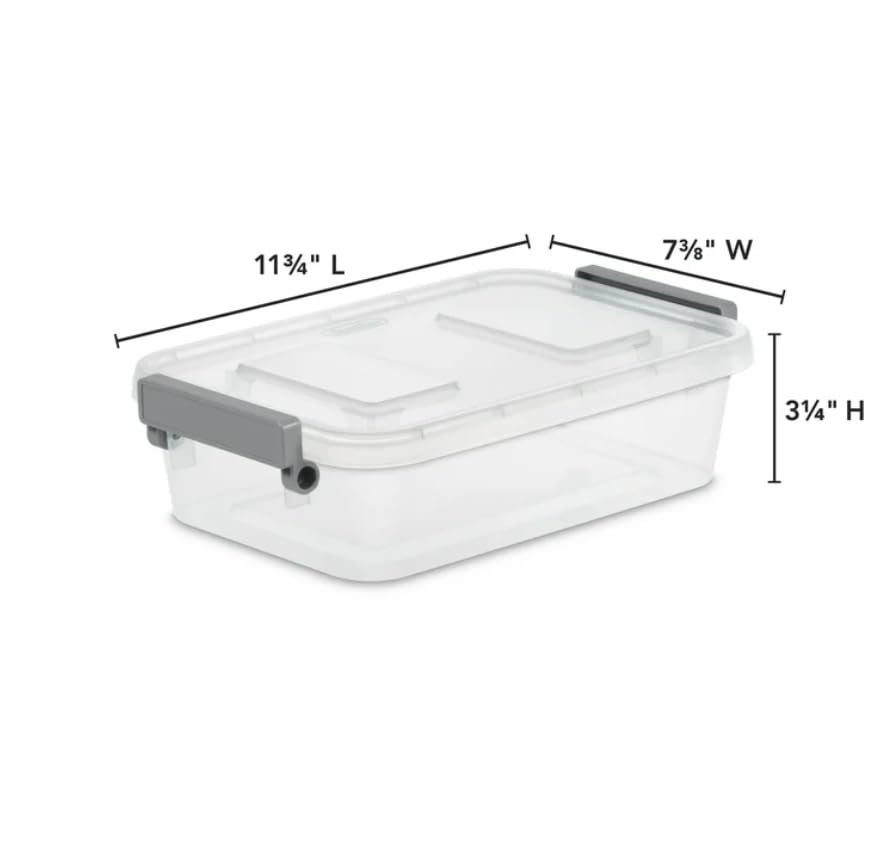 2.7 Quart Modular Latch Box, Clear Plastic Storage Box with Write-on ID Latches, Gray