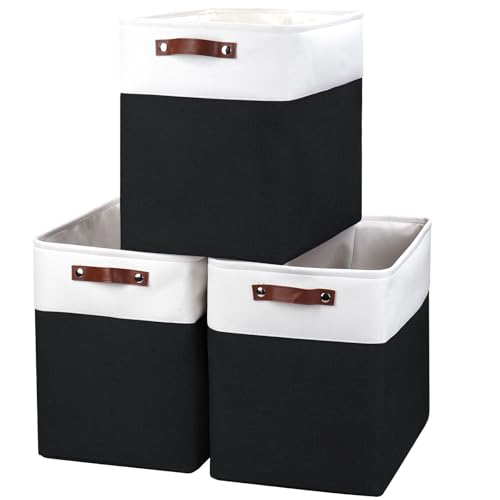 Bagnizer Large Fabric Storage Baskets | 50L Storage Bins, Decorative Linen Closet Baskets with Handles for Organizing, Shelf, Toys, Clothes, Home, Office, Nursery, 17x12x15Inches (Black&White) - color: Black / Off-White, size: Extra Large -17"x12"x15"