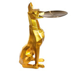 3D Large Dog Sculpture Tissue Box Cover & Key Holder Stand – Golden Resin Side Table, Multipurpose Entryway Organizer with 11.8" Detachable Tray, Cute Door Side Art Ornaments Living Room Figurine