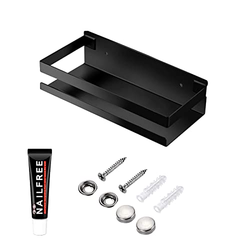 Rustproof Metal Storage Floating Shelves Wall Mounted Rectangular Shelf for Bedroom,Bathroom, Living Room, Kitchen, and Laundry Room,Nail-Free Wall-Mounted Shelves（7.9 Inch Black） - color: Black, size: 7.9in（20cm)