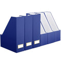 Feifeiya Magazine File Holder Set of 6 Stylish Sturdy Cardboard File Boxes Desk Organizer Beautiful Magazine Holder Rack with Gold Label Holder for Home Office Desktop Bookshelf Classroom (Navy Blue) - color: navy blue