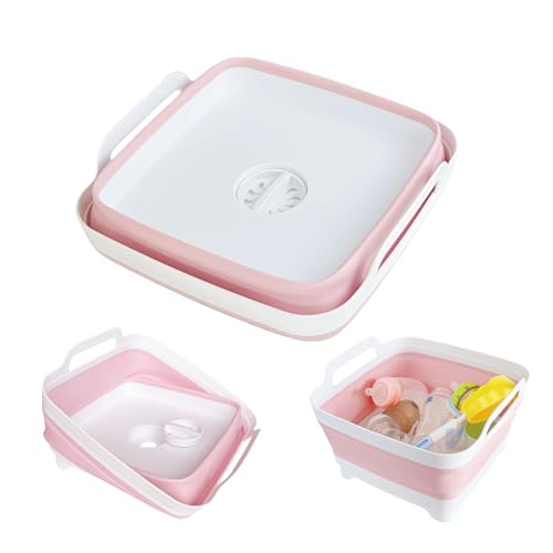 GIMWA Collapsible Wash Basin for Baby Bottles - 2.4 Gallons Portable Wash Bin for RV Camping Sink, Space-Saving Dish Tub (Pink) - color: Pink