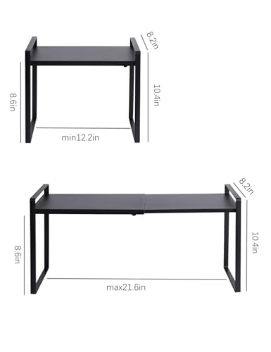Expandable Cabinet Shelf Organizer Riser for Kitchen Pantry Cupboard Under Sink Countertop (black, 8.2’’D * 12.2-21.6’’W * 10.4’’H) - color: Black, size: 8.2''D * 12.2-21.6''W * 10.4''H