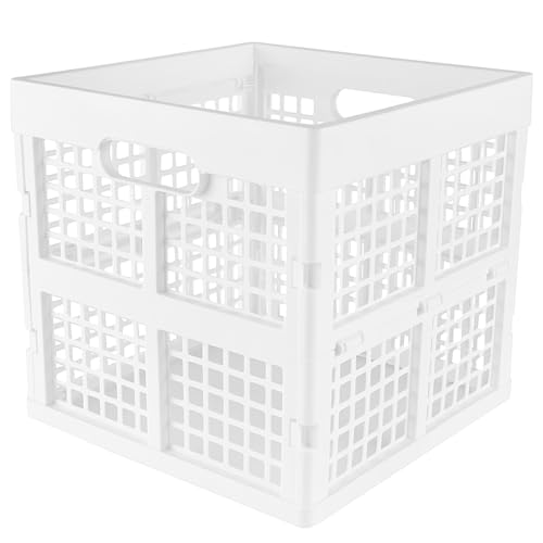 Eslite 3-Pack Collapsible Plastic Storage Crates,Foldable Crates for Storage,16L (White) - color: White