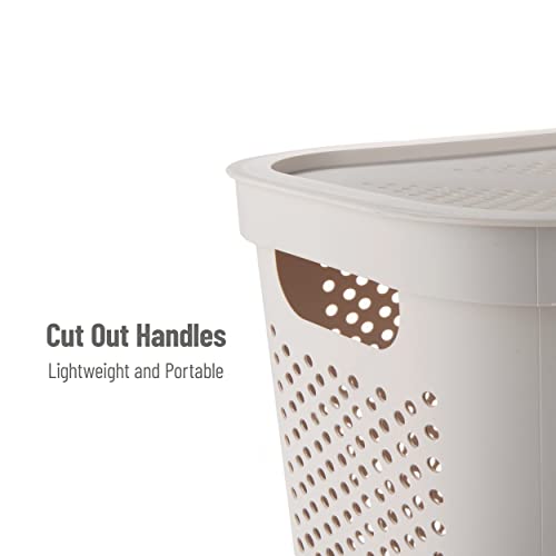 Mind Reader 60L Slim Laundry Hamper, Clothes Basket, Lid, Ventilated, Plastic, Set of 2, Ivory - color: Ivory, size: 2-Pack