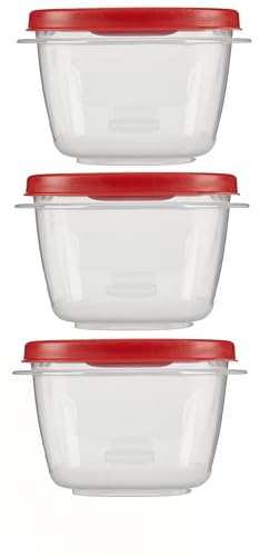 Rubber maid Food Storage Containers Two Cup Food Storage Containers 7 Piece Set, Easy Find Lids, 3 Containers, 3 Lids Chalk Pen And Chalk Labels - color: Red, size: 2 Cup Pack of 3