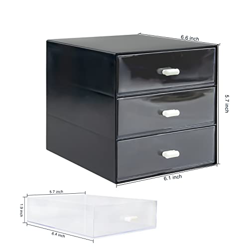 Desk Organizer with Drawer, Desk Storage Box, Plastic Office Stationery Supplies Organizers, Desktop Organizer for Office School Home (3 drawer, Black) - color: Black, style: 3 drawer
