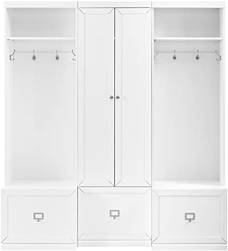 Crosley Furniture Harper 3-Piece Hall Tree and Storage Cabinet Set with Entryway Bench and Hooks for Hanging, White - color: White