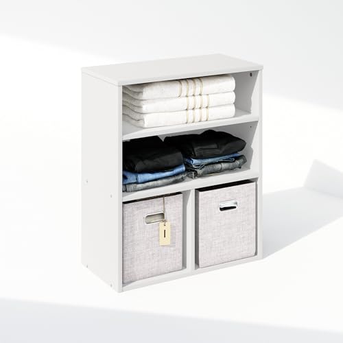 Furinno Reed Closet Organizers and Storage, 3-Tier Closet Organizer, Open Shelf Closet Storage, for Wardrobe, Bedroom, Living Room, White - color: White, size: 3-Tier, 23.6-Inch