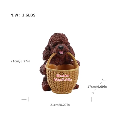 Entryway Key Holder Bowl & Welcoming Candy Dish for Console Table Featuring Red Poodle Fetching Basket - Dog Statue Catchall Organizer for Mints & Coins - Rustic Cabin Home Decor - color: Poodle Carrying Basket - Red, size: Poodle