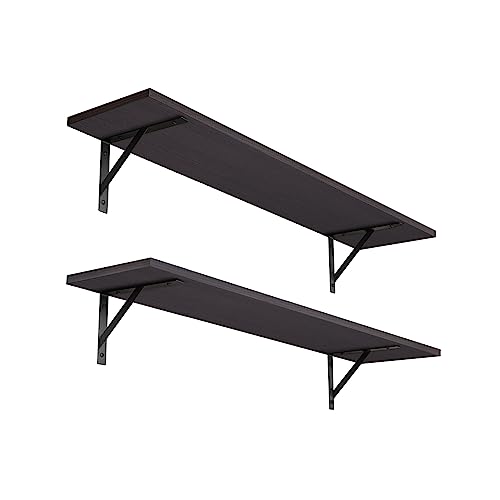 DINZI LVJ Long Wall Shelves, 31.5 Inch Wall Mounted Shelves Set of 2, Easy-to-Install, Wall Storage Ledges with Sturdy Metal Brackets for Living Room, Bathroom, Bedroom, Kitchen, Espresso - color: Espresso, size: 31.5 Inch