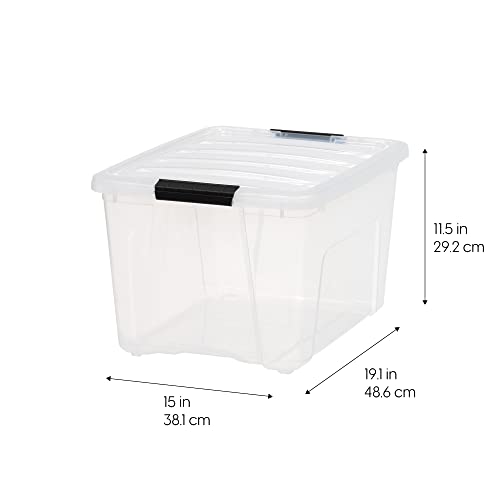 IRIS USA 40 Qt Stackable Plastic Storage Bins with Lids, 4 Pack - BPA-Free, Made in USA - See-Through Organizing Solution, Latches, Durable Nestable Containers, Secure Pull Handle - Clear - color: Clear, size: 40 Qt, style: 4 Pack
