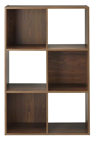 Whitmor 6 Cube Bookcase Storage Organizer, 3 Tier Stackable MDF Bookshelf, Open Storage Display Shelf, Storage Cabinet for Living Room, Bedroom, Home, Office, 23.9" L x 11.7" W x 35.5" H, Walnut - color: Walnut, size: 6 Cube, 24"L x 11.6"W x 35"H