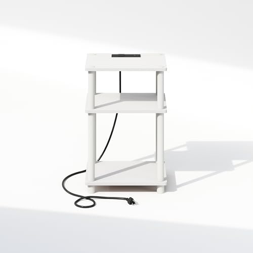 Furinno JUST Night Stand, 3-Tier Turn-N-Tube Nightstand with Charging Station, Bedside Table, End Table, Side Table with USB and Type-C Charging Port, for Bedroom, Closet, Dorm, White - color: White/White, size: 3-Tier, Charging Station, style: 1-Pack