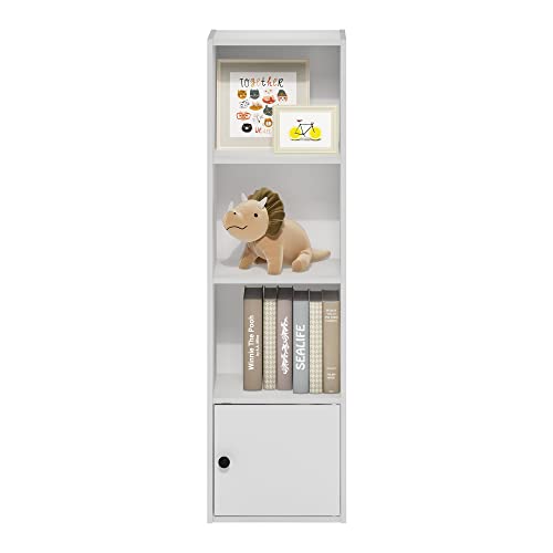 Furinno Luder Shelf Bookcase with 1 Door Storage Cabinet, White - color: White, size: 4-Cube with Cabinet