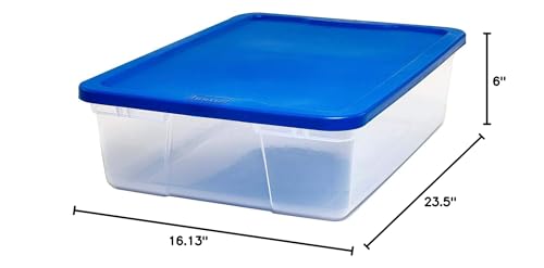 HOMZ 2-Pack Snaplock, Small Clear Plastic Storage Organizer Bins with Lids, 28 Quart, Blue - Stackable Container Boxes for Bedroom, Bathroom, Garage, and Office Organization - color: Blue Lid, size: 28 QT (2 Pack)