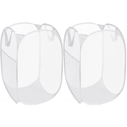2 Pack Durable Collapsible Laundry Baskets - Reinforced Mesh Pop Up Laundry Hamper with Pocket, Foldable Dirty Clothes Hamper with Carry Handles for Laundry, Bathroom, Kids Room, Dorm or Travel White - color: 2 x White, size: Pop Vertical