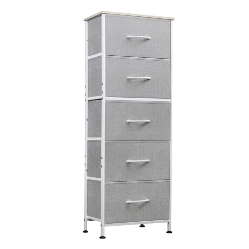 WLIVE Fabric Dresser, 5-Drawer Tall Dressers for Bedroom, Storage Dresser Organizer with Fabric Bins, Wood Top, Sturdy Steel Frame, Chest of Drawers for Closet, Hallway, Light Grey - color: Light Grey