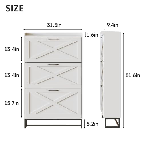 Maupvit Shoe Storage Cabinet with 3 Flip Drawers, Freestanding Organizer with Metal Legs for Entryway, Narrow Shoe Rack Cabinet, White - color: White, style: 3-Drawers