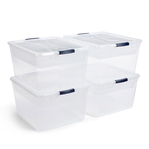 Rubbermaid Cleverstore 74 Qt Clear Storage Bins with Lids and Nesting Tray, 4-Pack, Stackable, BPA-Free, Made in USA - size: 74 Qt - 4 Pack w/ Trays