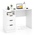 Giantex White Desk with Drawers, Modern Computer Desk with Charging Station, PC Laptop Table Computer Workstation with Storage, Makeup Vanity Table, Writing Desk for Bedroom