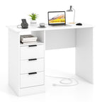 Giantex White Desk with Drawers, Modern Computer Desk with Charging Station, PC Laptop Table Computer Workstation with Storage, Makeup Vanity Table, Writing Desk for Bedroom