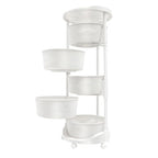 5-Tier Rotating Storage Rack, Round Kitchen Organizer Cart with Wheels for Fruit Vegetable, Multi-Layer Shelf for Bathroom Laundry Room, White