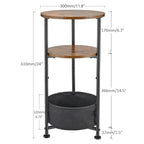 Small Round Side Table with Storage Basket, 3-Tier Narrow End Table Nightstand for Living Room Bedroom, 11.8" Diameter Modern Bedside Table for Small Spaces, Wood Grain & Metal Frame (Rustic Brown) - color: Rustic Brown