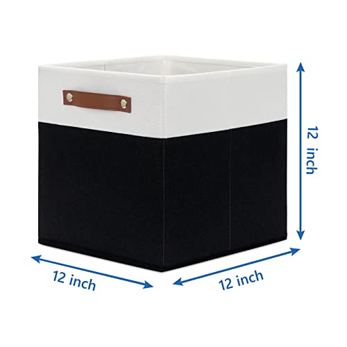 Temary Foldable Storage Cubes Set of 4 - Organizers with Handles, Decorative Storage Boxes for Home, Office (White&Black) - color: White&Black, size: 12×12×12