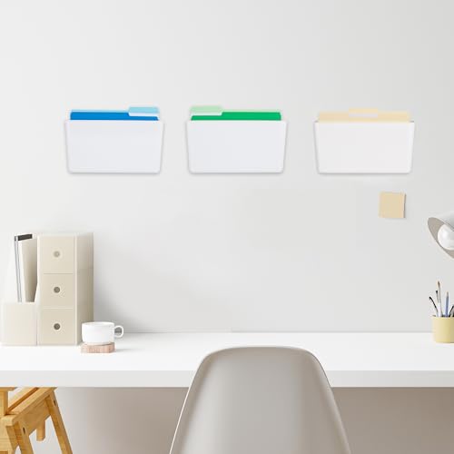 EASEPRES 3 Pack White Plastic Single Pocket Hanging File Organizer, Wall Mount Paper Mails Magazines Holder, Mounted Folder Bins for Office School and Home, 12.99x4.13x7.48 inches - color: White, size: 3 Pack