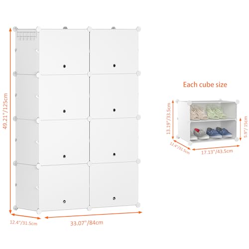 HOMIDEC Shoe Rack, 8 Tier Shoe Storage Cabinet 32 Pair Plastic Shoe Shelves Organizer for Closet Hallway Bedroom Entryway | 32 Pair, Shoe Shelves, Organizer, for Closet - color: White, style: 2 by 8