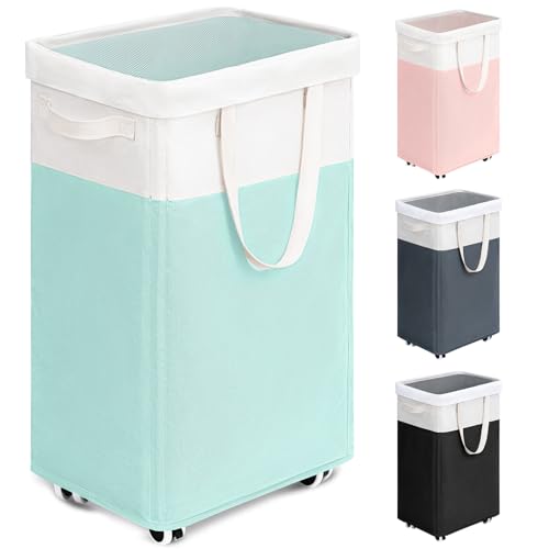 Goodpick Laundry Basket with Wheels, 75L Laundry Hamper with Wheels, Large Laundry Basket with Removable Wash Bag, Clothes Hamper for Laundry, Blue&White - color: Blue & White