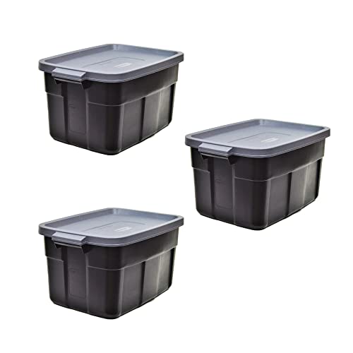 Rubbermaid Garage Storage Bins Black Plastic Stackable Storage with 3-Pack 31 GAL Capacity, Totes for Storage Home Organization Durable - Heavy Duty (31 GAL - 3 Pack Solid Black and Grey) - size: 31 Gal - 3 Pack