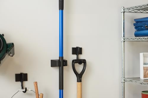 Duck EasyMounts Mop and Broom Holder - Heavy Duty Wall Mount Rack for Home Organization and Storage - No Tool Install - Holds Up to 15 lbs - Black, Pack of 1 Hook & All Hanging Hardware - size: 1 Pack, style: Tool Holder