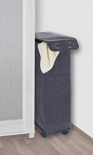 WENKO Slim Laundry Basket with Wheels, Thin Laundry Hamper, Rolling Laundry Bin with Lid, Space Saving Narrow Laundry Hamper for dirty Clothes Storage, 23.6 x 15.8 x 7.3 in, Blue - color: Blue Denim
