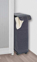 WENKO Slim Laundry Basket with Wheels, Thin Laundry Hamper, Rolling Laundry Bin with Lid, Space Saving Narrow Laundry Hamper for dirty Clothes Storage, 23.6 x 15.8 x 7.3 in, Blue - color: Blue Denim