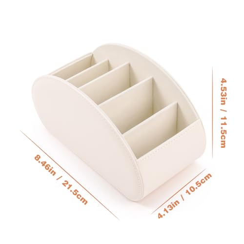 BONNY DODO Remote Control Holders Organizer Box with 5 Compartment PU Leather Multi-functional Office Desk Storage Caddy Store Tv Remote for Media Player,Brush,Pencil,Glassees&Office Supplies (Beige) - color: Begin, size: M