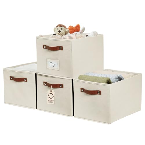 DECOMOMO Storage Baskets for Shelves - Large 15"x11"x10" Foldable Fabric Storage Bins, Baskets for Organizing with Labels (Beige, 4pcs) - color: Beige