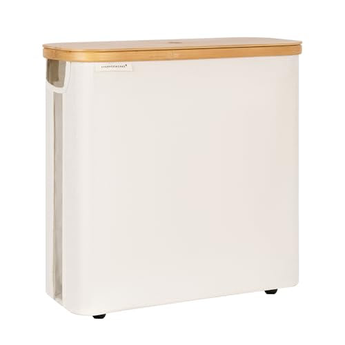 StorageWorks Large Toilet Paper Storage with Bamboo Lid, Toilet Paper Holder Basket for Up to 12 Mega or 16 Regular Size Rolls, Paper Storage Baskets for Bathroom, Beige, 1 Pack - color: Beige, size: Large